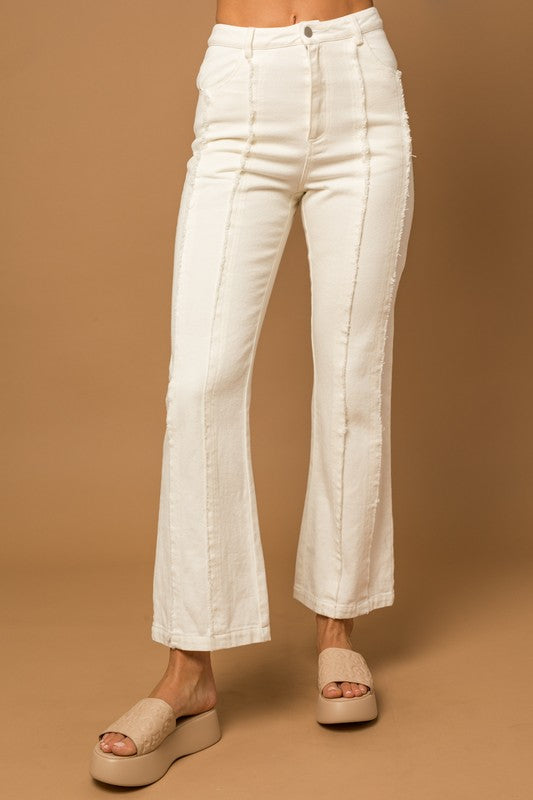 Frayed Hem Flare Pants White S by Gilli | Fleurcouture