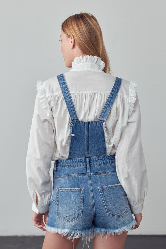 Frayed Overall Romper MEDIUM by Denim Lab USA | Fleurcouture