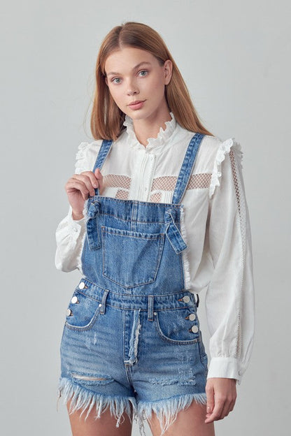 Frayed Overall Romper MEDIUM by Denim Lab USA | Fleurcouture