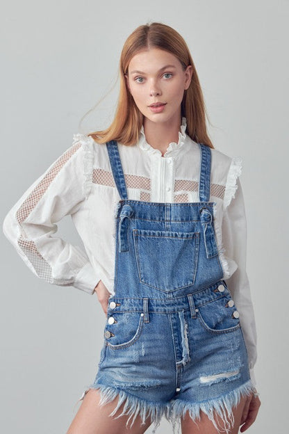 Frayed Overall Romper MEDIUM by Denim Lab USA | Fleurcouture