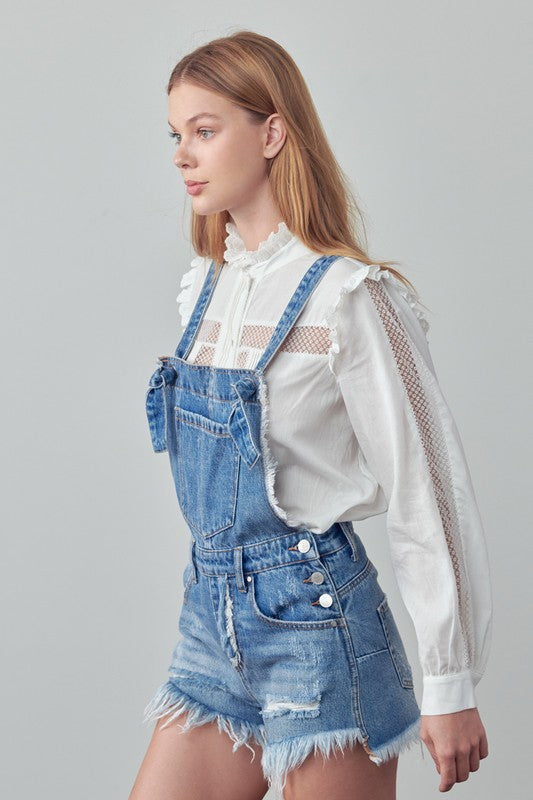 Frayed Overall Romper MEDIUM by Denim Lab USA | Fleurcouture