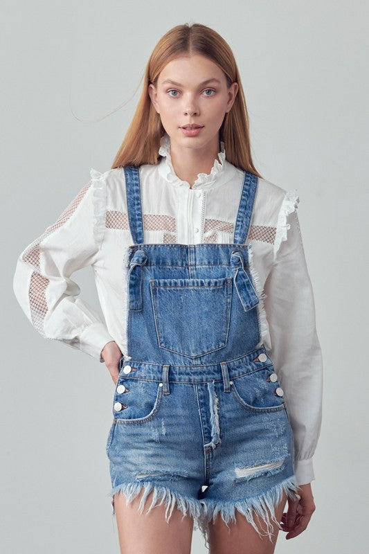 Frayed Overall Romper MEDIUM S by Denim Lab USA | Fleurcouture