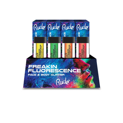 Freakin Fluorescence Face and Body Glitter Display Set, 32pcs Wholesale Set by Rude Cosmetics | Fleurcouture