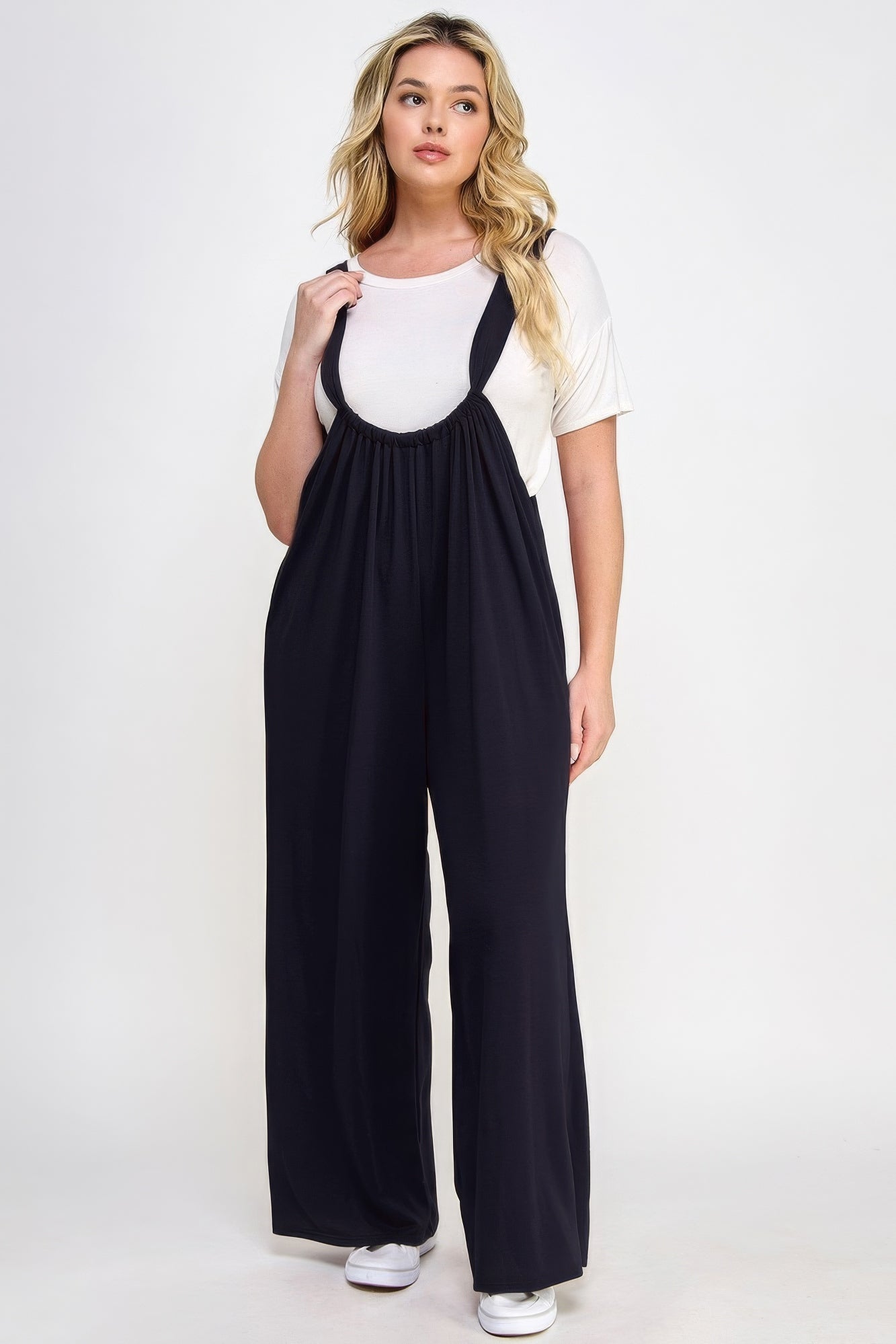 French Terry Wide Leg Jumpsuit Overalls Women&
