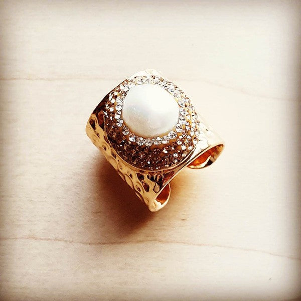 Freshwater Pearl Cuff Ring white 1 by The Jewelry Junkie | Fleurcouture