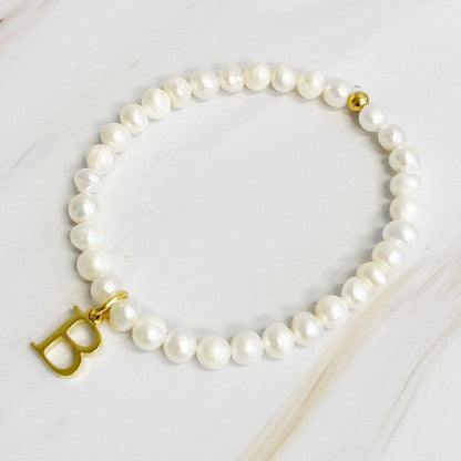 Freshwater Pearl Initial Charm Bracelet B OS by Ellison and Young | Fleurcouture