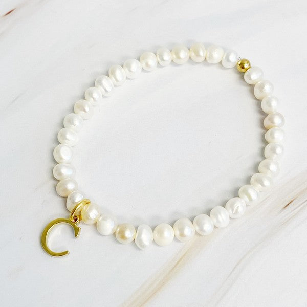 Freshwater Pearl Initial Charm Bracelet C OS by Ellison and Young | Fleurcouture