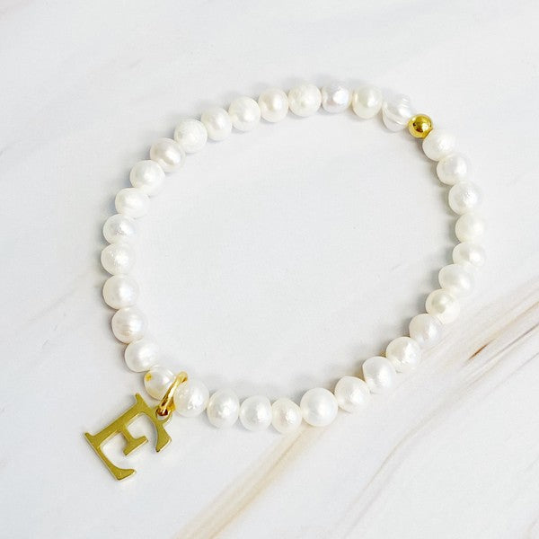 Freshwater Pearl Initial Charm Bracelet E OS by Ellison and Young | Fleurcouture