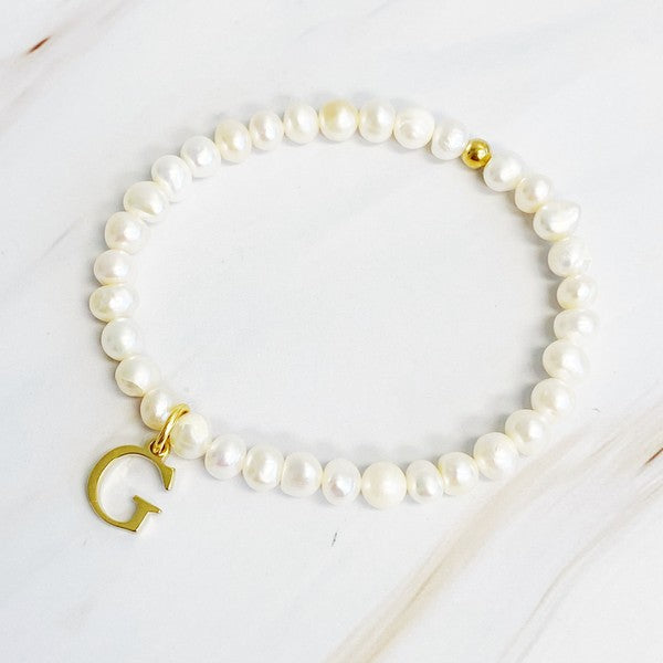 Freshwater Pearl Initial Charm Bracelet G OS by Ellison and Young | Fleurcouture