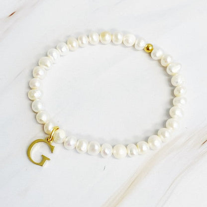 Freshwater Pearl Initial Charm Bracelet G OS by Ellison and Young | Fleurcouture