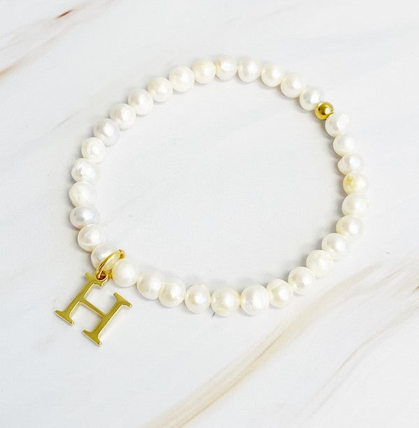 Freshwater Pearl Initial Charm Bracelet H OS by Ellison and Young | Fleurcouture