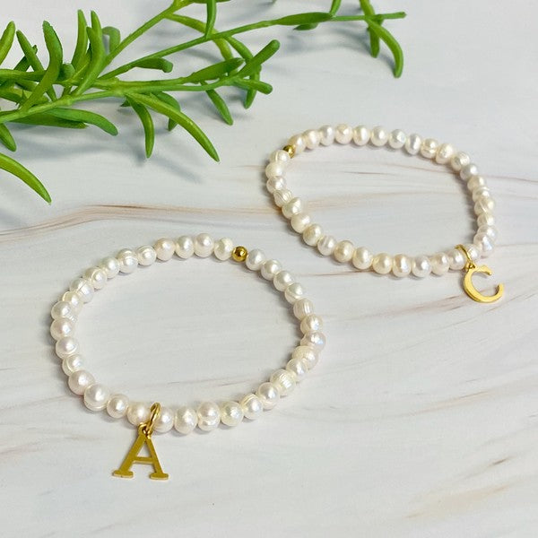 Freshwater Pearl Initial Charm Bracelet OS by Ellison and Young | Fleurcouture