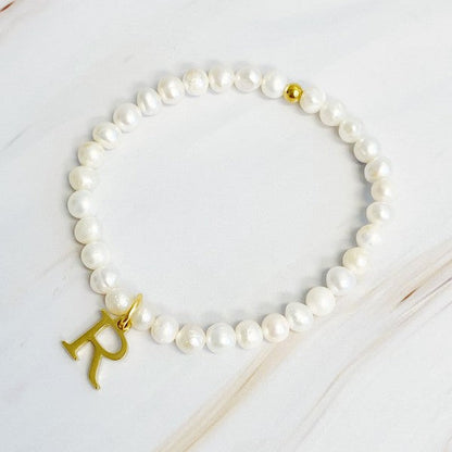 Freshwater Pearl Initial Charm Bracelet R OS by Ellison and Young | Fleurcouture