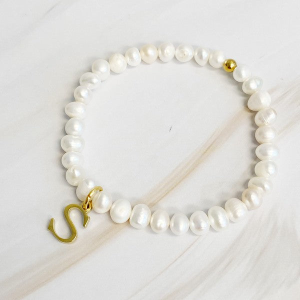 Freshwater Pearl Initial Charm Bracelet S OS by Ellison and Young | Fleurcouture