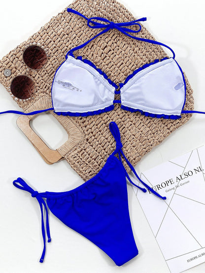 Frill Trill Halter Neck Bikini Set Swimwear by Trendsi | Fleurcouture