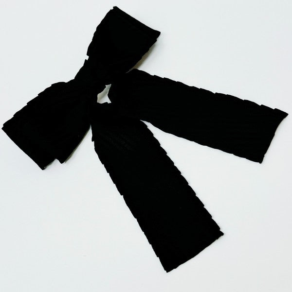 Frilled and Textured Doubled Bow Hair Clip Black OS by Ellison and Young | Fleurcouture