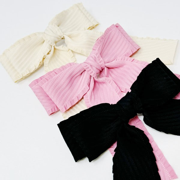 Frilled and Textured Doubled Bow Hair Clip OS by Ellison and Young | Fleurcouture