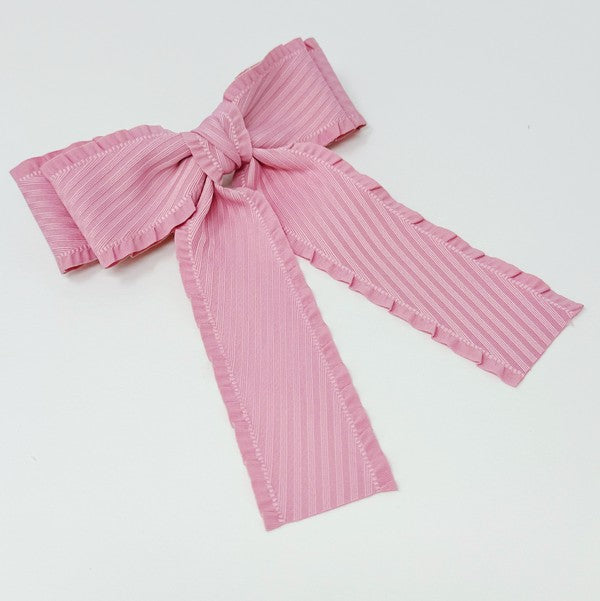 Frilled and Textured Doubled Bow Hair Clip Pink OS by Ellison and Young | Fleurcouture