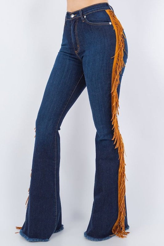 Fringe Bell Bottom in Dark Blue Dark Blue 3 by GJG Denim | Fleurcouture