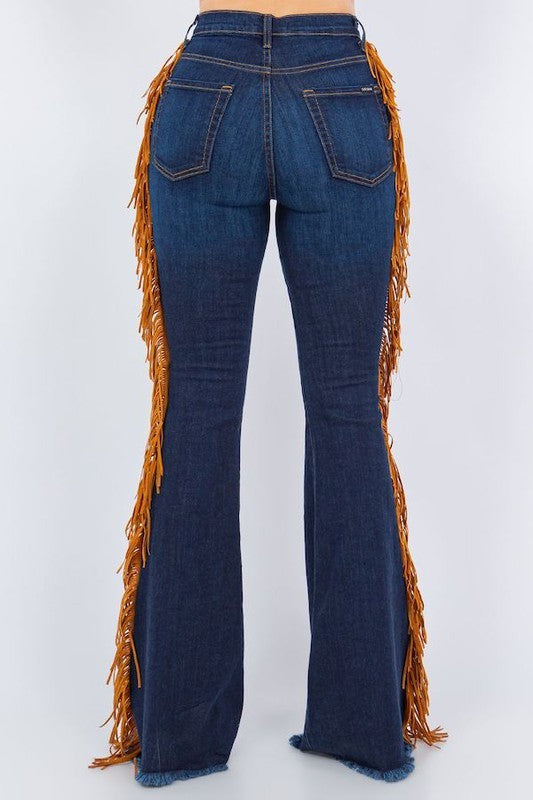 Fringe Bell Bottom in Dark Blue Dark Blue by GJG Denim | Fleurcouture