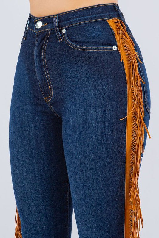 Fringe Bell Bottom in Dark Blue Dark Blue by GJG Denim | Fleurcouture