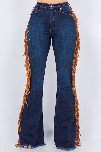 Fringe Bell Bottom in Dark Blue Dark Blue by GJG Denim | Fleurcouture