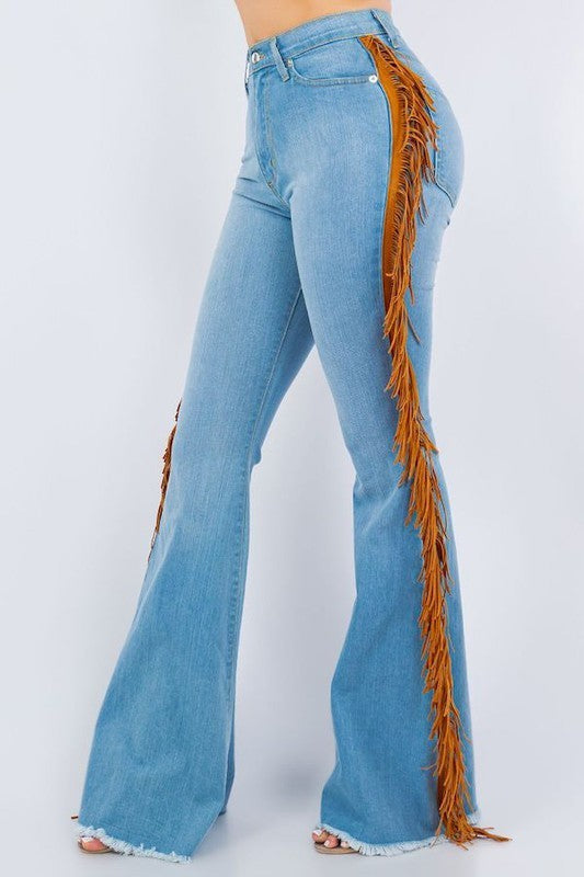 Fringe Bell Bottom in Light Blue Inseam 32&quot; Light Blue 3 by GJG Denim | Fleurcouture