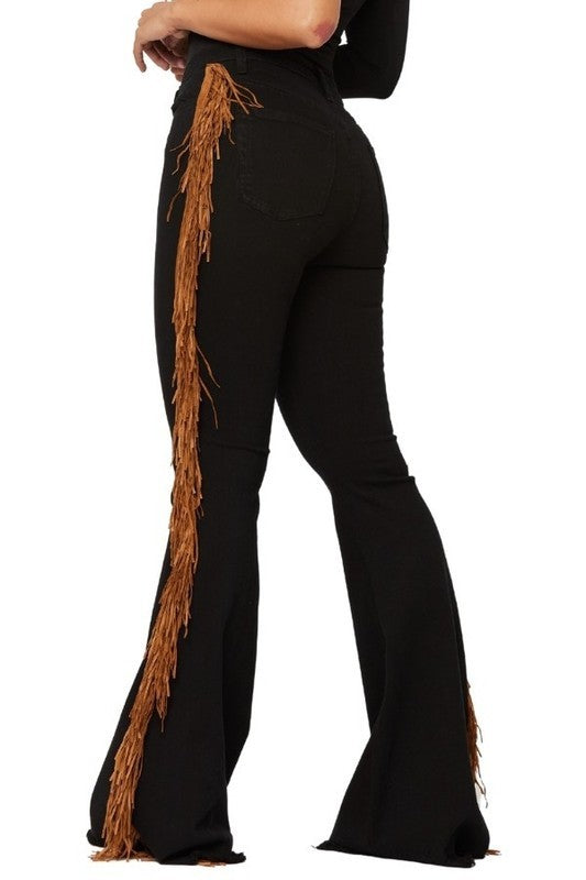 Fringe Bell Bottom-Inseam 30&quot; black by GJG Denim | Fleurcouture