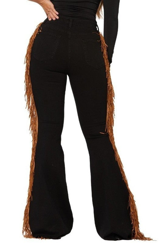 Fringe Bell Bottom-Inseam 30&quot; black by GJG Denim | Fleurcouture