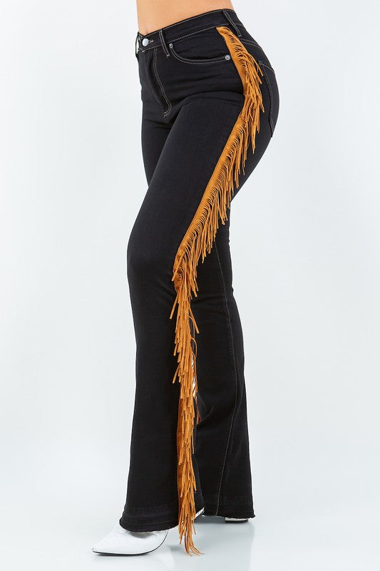 Fringe Boot Cut Jean In Black Black 1 by GJG Denim | Fleurcouture