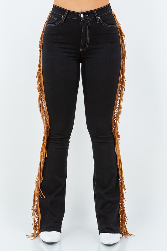 Fringe Boot Cut Jean In Black Black by GJG Denim | Fleurcouture