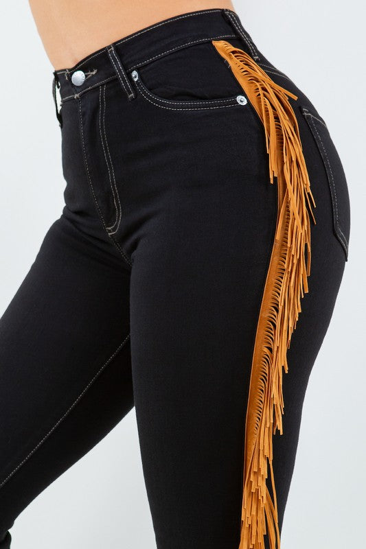 Fringe Boot Cut Jean In Black Black by GJG Denim | Fleurcouture