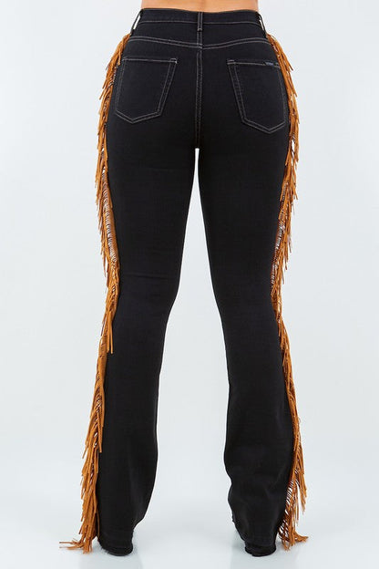 Fringe Boot Cut Jean In Black Black by GJG Denim | Fleurcouture