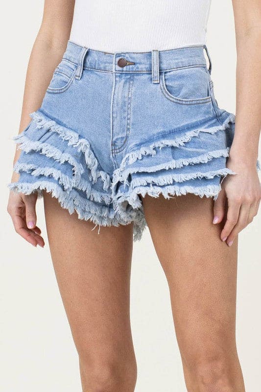 Fringe Denim Shorts Light Stone L Shorts by Vibrant M.i.U | Fleurcouture