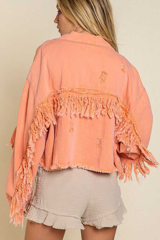 Fringe Distressed Crop Denim Jacket by POL | Fleurcouture