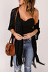 Fringe Hem Slit Open Front Cardigan Black One Size Cardigans by Trendsi | Fleurcouture