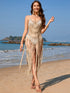 Fringe Openwork Spaghetti Strap Cover-Up Khaki S Swimwear by Trendsi | Fleurcouture