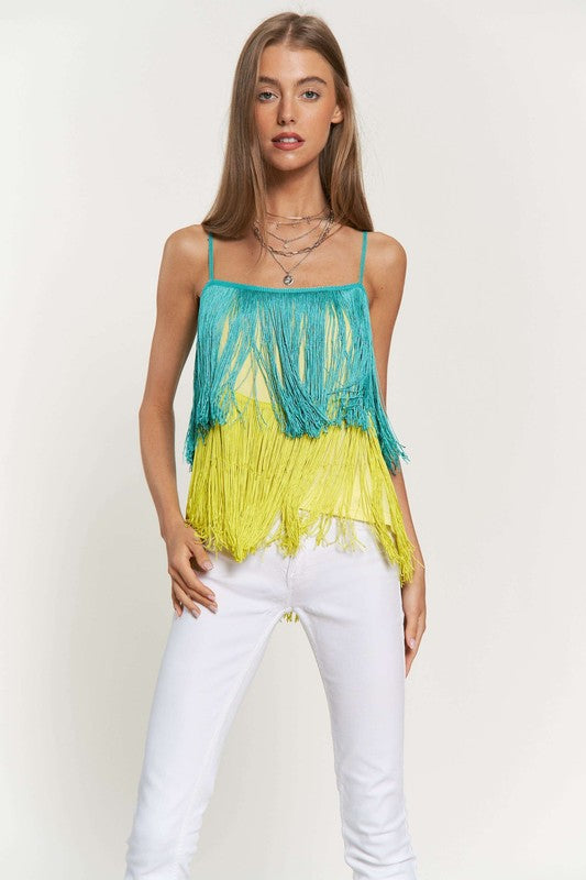 Fringe Overlay Cross Straps Party Cami Top by Davi &amp; Dani | Fleurcouture