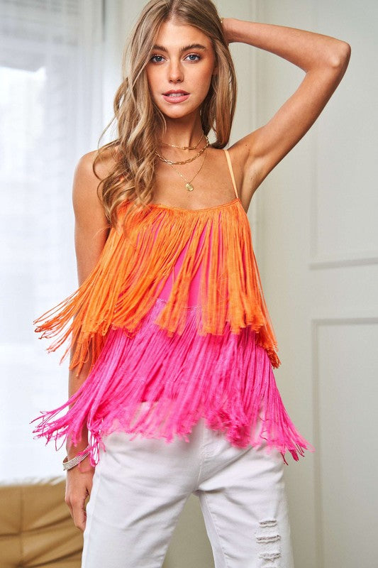 Fringe Overlay Cross Straps Party Cami Top by Davi &amp; Dani | Fleurcouture