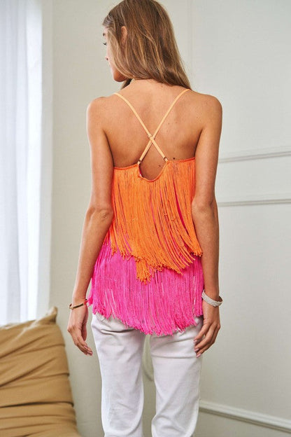 Fringe Overlay Cross Straps Party Cami Top by Davi &amp; Dani | Fleurcouture