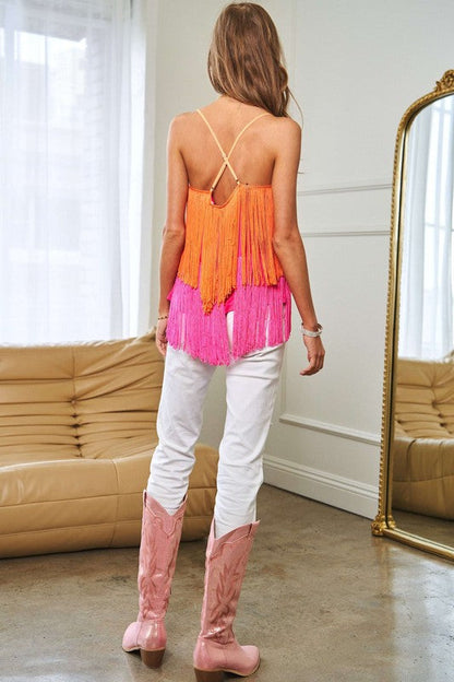 Fringe Overlay Cross Straps Party Cami Top by Davi &amp; Dani | Fleurcouture