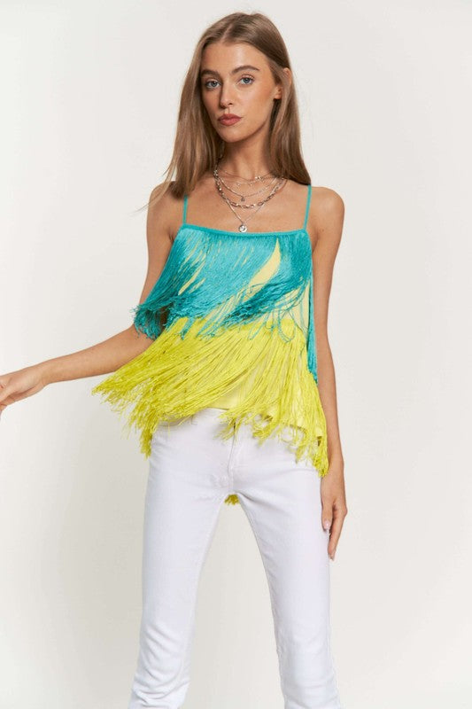 Fringe Overlay Cross Straps Party Cami Top by Davi &amp; Dani | Fleurcouture