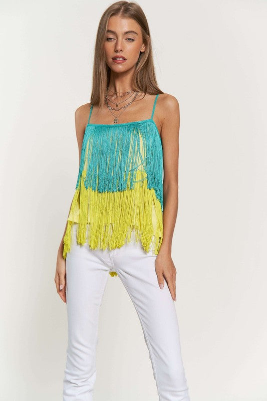 Fringe Overlay Cross Straps Party Cami Top by Davi &amp; Dani | Fleurcouture