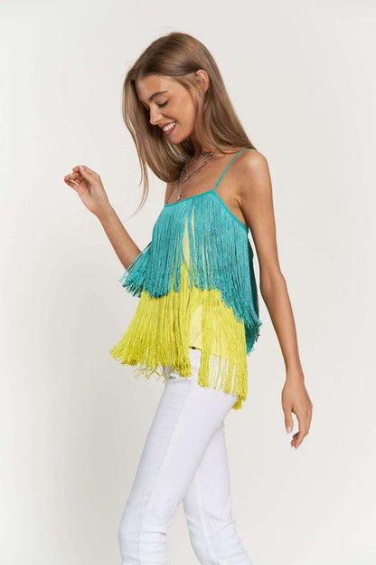 Fringe Overlay Cross Straps Party Cami Top by Davi &amp; Dani | Fleurcouture