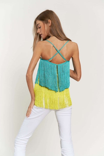 Fringe Overlay Cross Straps Party Cami Top by Davi &amp; Dani | Fleurcouture