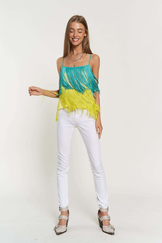 Fringe Overlay Cross Straps Party Cami Top by Davi &amp; Dani | Fleurcouture