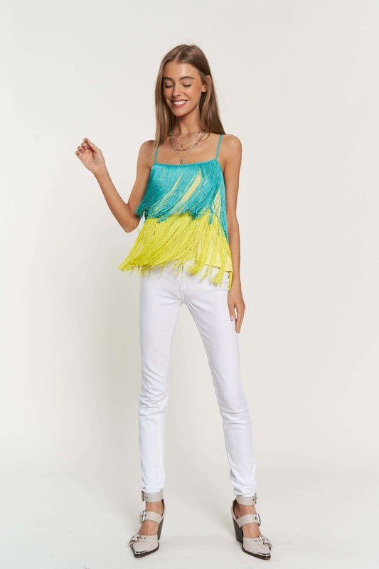 Fringe Overlay Cross Straps Party Cami Top by Davi &amp; Dani | Fleurcouture