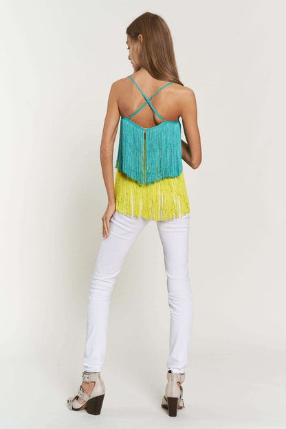 Fringe Overlay Cross Straps Party Cami Top by Davi &amp; Dani | Fleurcouture