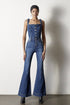 Front Buttons Flare Denim Overalls DARK S by Denim Lab USA | Fleurcouture