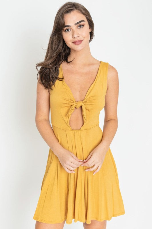 Front Knot Mini Dress Yellow S by EG fashion | Fleurcouture